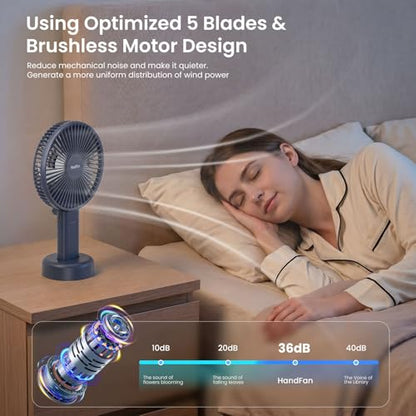 HandFan Quiet 6 Inch Handheld Fan [34H Max Cooling Time], 6 Speed Rechargeable Personal fan and Desktop with Base, 180° Foldable for Travel Concerts Makeup Office (Grey) - color: grey
