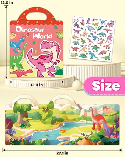 Walenced Reusable Sticker Book for Toddlers, Travel Stickers for Kids, Toddler Craft Activities Toys, Birthday Gifts for Boys & Girls - style: Dinosaurs