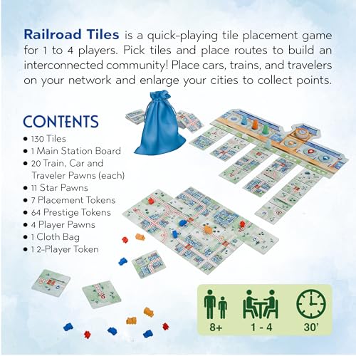 Railroad Tiles Board Game - Network-Building Tile-Laying Game, Family Fun Strategy for Kids & Adults, Ages 8+, 1-4 Players, 30-45 Minute Playtime