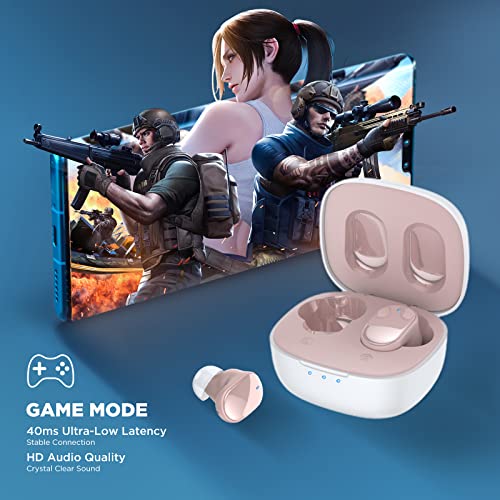 HTC True Wireless Earbuds 7 Bluetooth 5.3, Stereo Earphones 10mm Driver with Deep Bass, 40ms Ultra Low Latency for Gaming, Running - 22H Playtime/Touch Control/Game Modes/Built-in Mic - Pink - color: Pink