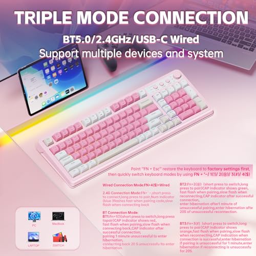 AULA S99 Gaming Keyboard, Wireless Computer Keyboards with Media Knob | 99 Keys Membrane Keyboard,RGB Backlit,Tri-Mode BT/2.4GHz/USB-C,2000mAh Rechargeable Thocky Clicky Creamy Sounding Keyboard - color: Gradient Blue