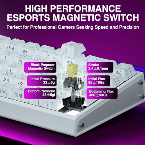 AULA Hero 68 HE 60% Gaming Keyboard Wired, Hall Effect Magnetic Switch Keyboard with 8K Hz Polling Rate, Side Printed PBT Keycaps, RGB Backlit Light Box, Customizable Web Software for PC/Mac Gamers - color: Line White