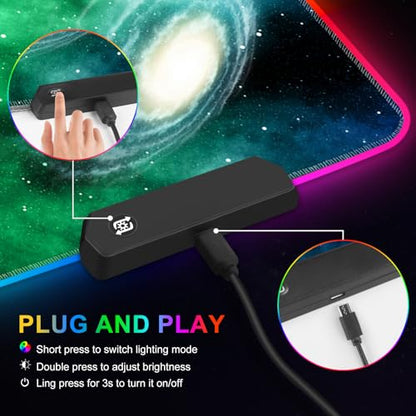 Large RGB Gaming Mouse Pad, Led Big Mouse mat with 14 Light Modes, Extended Soft Computer Keyboard Mat Non-Slip Rubber Base, Green Planet Nebula - color: Green Planet Nebula