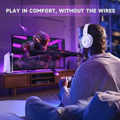 AOC Wireless Gaming Headset for PS5, PS4,PC, 2.4GHz Gaming Headphones | Bluetooth 5.3, 360° Noise Cancelling Mic, 20ms Low-Latency, 50+Hr Battery, 53mm Speaker, 3D Surround Sound, Type-C- White