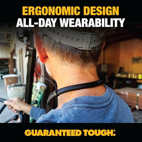 DEWALT Heavy Duty Black Edition 2-in-1 Neckband Bluetooth Headphones | w/Built-in Speakers, Jobsite Wearable Speaker & Around Neck, Wireless Headset, 60+ Hrs Hands-Free Music & Calls, Carry Pouch - color: Black