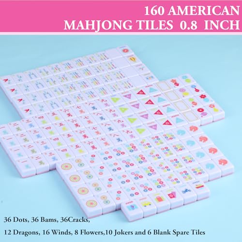 Soulchen Mini American Mahjong Tile Set Include 160 0.8 Inch Mahjong Tiles 2 Dice 4 Wooden Rulers 1 Accessory Bag 4 Beginner Rule Cards(Stylish) - style: Stylish