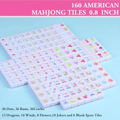 Soulchen Mini American Mahjong Tile Set Include 160 0.8 Inch Mahjong Tiles 2 Dice 4 Wooden Rulers 1 Accessory Bag 4 Beginner Rule Cards(Stylish) - style: Stylish