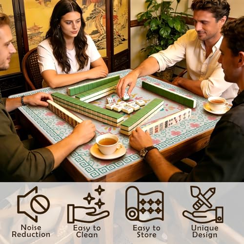 Turquoise Pink Chinoiserie Floral Mahjong Mat 31.5 x 31.5 in, Abstract Art Chinese Non-Slip Noise Reduction Gaming Mat for Table American Mahjong Poker Board Games Card Games Dominoes - color: Emerald Pink Abstract Floral Pattern Mahjong Mat