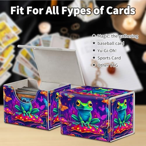 Stylish MTG Deck Box for 110+ Cards, Magnetic Commander Deck Case with Bonus Game Card Pouch, Durable Storage for TCG and Sleeved Magic Cards, Mushroom Frog - color: Mushroom Frog