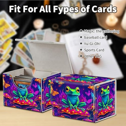 Stylish MTG Deck Box for 110+ Cards, Magnetic Commander Deck Case with Bonus Game Card Pouch, Durable Storage for TCG and Sleeved Magic Cards, Mushroom Frog - color: Mushroom Frog