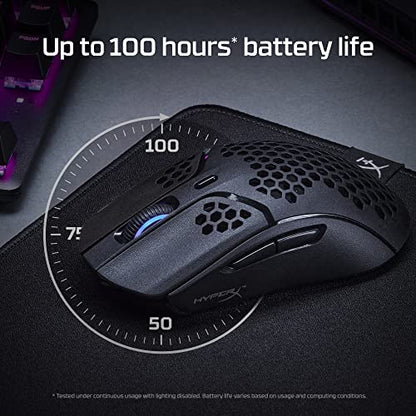 HyperX Pulsefire Haste – Wireless Gaming Mouse – Ultra Lightweight, 61g, 100 Hour Battery Life, 2.4Ghz Wireless, Honeycomb Shell, Hex Design, Up to 16000 DPI, 6 Programmable Buttons – Black, 4P5D7AA - color: Black