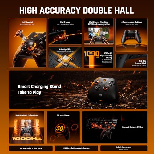 BIGBIG WON Wireless Controllers, Gale Hall PC Controllers Motion Control, Hall Joysticks&Triggers, PC App Game Controllers for Switch/Switch2/iOS/Android Wireless Gaming Controller - color: 2.Gale-Hall Standard Black