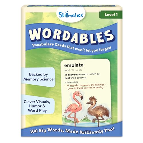 Skillmatics Vocabulary Flash Cards for Kids - Learn 100 Words with Wordplay, Visuals, & Soundplay, Educational Gift for Ages 8, 9, 10 & Up, Screen-Free Language Game - style: Level 1