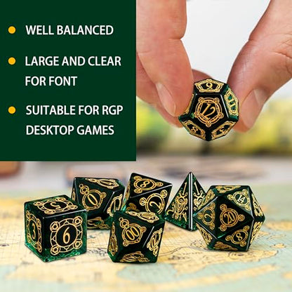 LUCKY-M Glass Dice DND Set, Polyhedral Crystal Glass Dice D&D for Dungeons and Dragons, with Case for RPG MTG Tabletop Games Men & Women Gift(PF-Green) - color: Pf-green