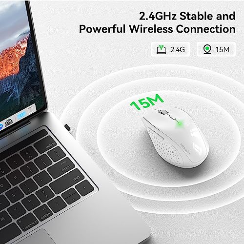 TECKNET 2.4G Wireless Mouse, 4800 DPI Ergonomic Computer Mouse, USB, White | Mouse for Laptop with USB Receiver, 6 Adjustable DPI, Quiet Click, 30-Month Battery, 6 Button, Portable for PC Chromebook Mac - color: White