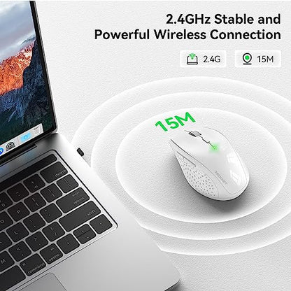 TECKNET 2.4G Wireless Mouse, 4800 DPI Ergonomic Computer Mouse, USB, White | Mouse for Laptop with USB Receiver, 6 Adjustable DPI, Quiet Click, 30-Month Battery, 6 Button, Portable for PC Chromebook Mac - color: White