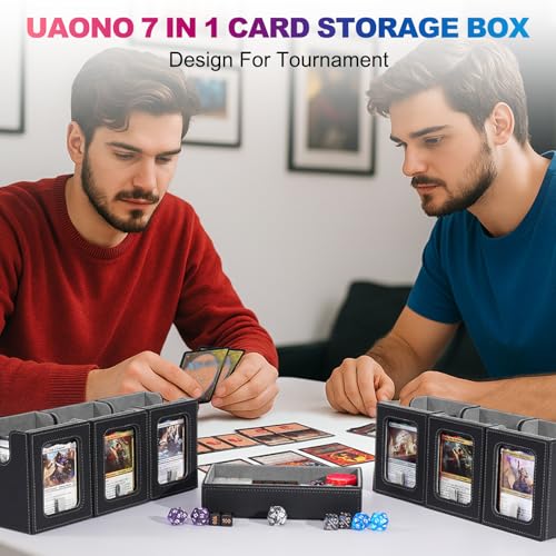 UAONO MTG Deck Box, 6-Deck Modular Commander Deck Box with Dice Tray | Hold 600+ Double-sleeved Cards, Modular TCG Card Deck Box with 35PT Magnetic Card Holder for Magic the Gathering Black Grey - color: Black Grey