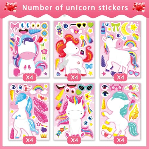 Make Your Own Unicorn Stickers, Make a Face Sticker, Unicorn Stickers | 24 Sheets for Kids Bags Birthday Party Favors Classroom Craft Activities - style: Unicorn