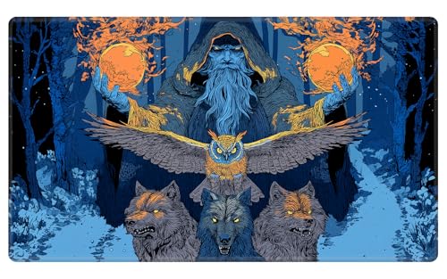 Card Playmat 24" x 14" TCG Game Mat for MTG and Other Card Games, Premium Stitched Card Gameplay Mat with Non-Slip Rubber Backing Board Games Desk Duel Mats, Fantasy Forest Wizard - color: Fantasy Forest Wizard, size: 24"X14" Without Zones