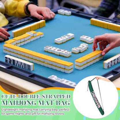 34 Inch Long Mahjong Mat Bag Summer Double Strapped Canvas Drawstring Mahjong Holder Lightweight Outdoor Carrying Bag for Board Games Storage-mat Not Include(Green,Soild) - color: Green, style: Soild