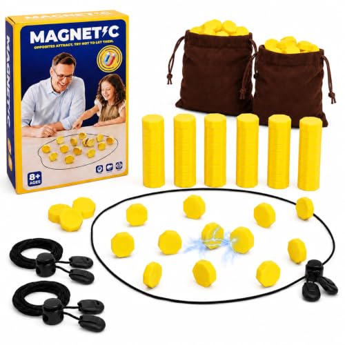 Magnetic Chess Game, 40 Stones, 2 Adjustable Ropes, 2 Storage Bags, Yellow | Portable STEM strategy game for 2-4 players. Use it for travel, camping, game nights, or parties with kids and adults. - color: Yellow