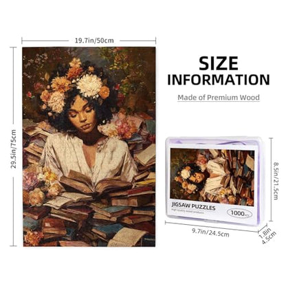 African American Woman Jigsaw Puzzles 1000 Pieces for Adults Black Women Reading Book Wooden Puzzle with Letters on Back Challenging Family Activity Games - color: Afr Book 01, size: 1000PCS