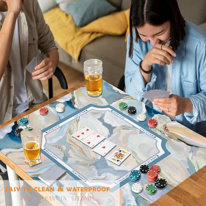 Coastal Mahjong Mats Cover, Summer Beach Mahjong Mat for Table 31.5 Inch | Blue Oyster Mahjong Mat With Rules, Noise Reduction Mahjong Game Pad, Beach Mahjong Gifts, Beach Mah Jong Mats - color: Blue Oyster and Summer
