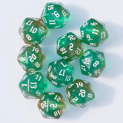 10PCs D20 Polyhedral Dice Set 22mm for DND RPG MTG Dungeons and Dragons Dice (Green+Curry) - color: Green+curry