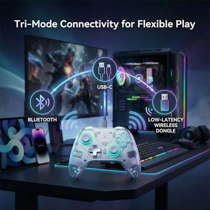 Aolion gaming K20 Wireless Controller Compatible with Switch 2/Switch/PC/iOS/Android, Hall Effect Joystick, 1000Hz Polling Rate, Tri-Mode Bluetooth/2.4G/Wired Gamepad, RGB Charging Dock, Back Buttons - color: White