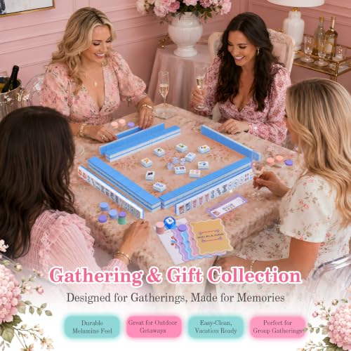 Blue American Mahjong Set, 168 Melamine Tiles | Includes 168 Mahjong tiles with 12 jokers and a gift box. Portable for game nights, weekly clubs and gifting. - color: Blue