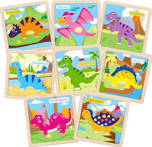 Wooden Puzzles for Toddlers 3+, 9 Pieces Dinosaur Jigsaw Puzzles for Kids Ages 3-5, Preschool Learning Activities, Learning & Educational Toys, Gifts for Boys, Girls - color: Dinosaurs1