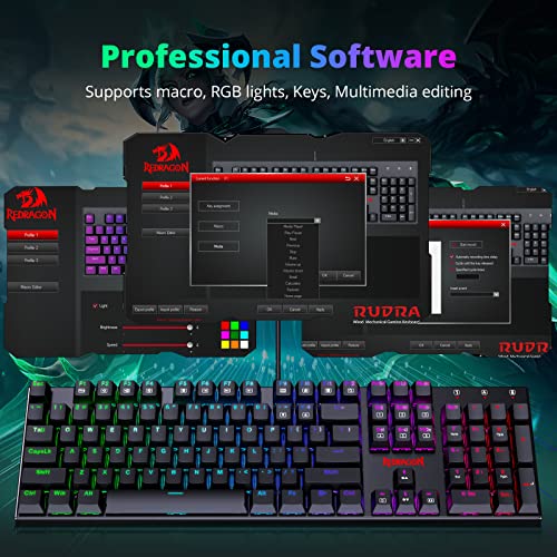 Redragon Mechanical Gaming Keyboard with Red Switches, Wired Keyboard Mechanical with RGB Backlit, Fully Progammable, Durable Aluminum Frame, Anti-Ghosting for PC Windows Mac, K565, Black - color: Navy Blue Black
