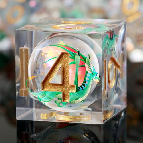 DNDND Green Dragon Dice with Golden Numbers | Liquid Core 7-Piece Sharp Edge D&D Dice Set | Dragon Themed Collectible Metal Case | RPG Tabletop Gaming Gift - color: Liquid Dragon Green