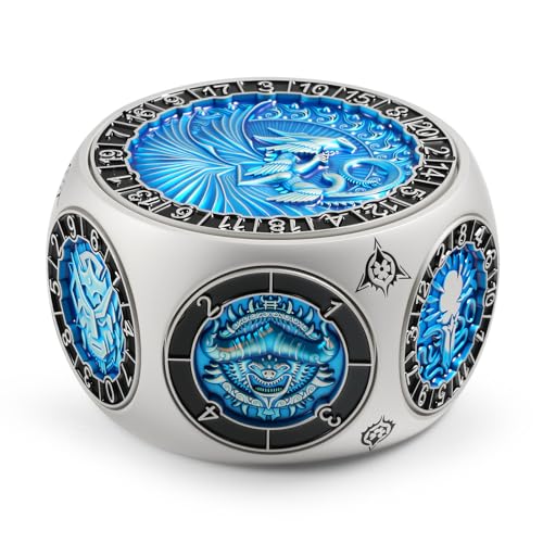 DNDND Unique Hexagonal Spinner Metal Dice, 8-in-1 DND Dice with Dual D20 Monster Themed Dice Set for DND Dungeons and Dragons, Dungeon Masters with Collectible Gift Tin (Silver with Blue) - color: Silver Blue