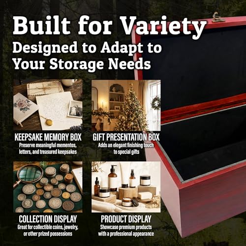 Sarge Rosewood Finish Large Gift Box, for Knives, Jewelry, Collectibles | foam-lined interior, brass latch, hinged lid, gift ready, knives, jewelry, watches, collectibles, 12.5" x 8.5" x 6"