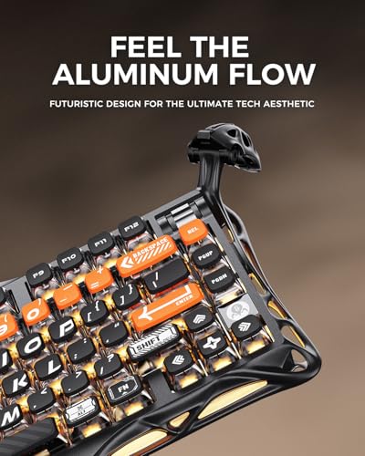 GravaStar Mercury K1 Pro Wireless Mechanical Gaming Keyboard, 75% Layout RGB Custom Keyboard, Aluminum Alloy Matte Black Frame with Phoenix-Inspired Keycaps, Hot-Swappable Linear Switches【CyberFlare】 - color: CyberFlare