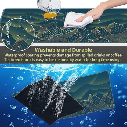 Canjoy Large Gaming Mouse Pad, 31.5x11.8inch Mountain Computer Keyboard Mat | Large Extended Computer Desk Pad Keyboard and Mouse Pad Full Desk Mousepad for Gaming, Office, Home - color: Golden Mountain-Blue, size: 800*300mm