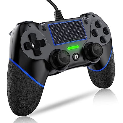 DIANVEN PS4 Wired Controller for PC with Double Vibration and Motion Motors, Compatible with Windows 11/10/8/7 - color: Black/Blue