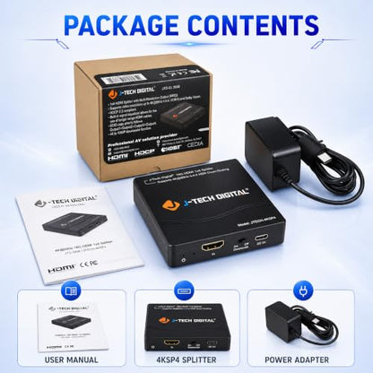 J-Tech Digital HDMI Splitter 4K 60Hz 1X4 Multi-Resolution Output (MRO) HDMI 2.0 Splitter Supports downscale HDR HDR10 / Dolby Vision 4K@60Hz 4:4:4 HDCP2.3 2.2 (JTECH-4KSP4)