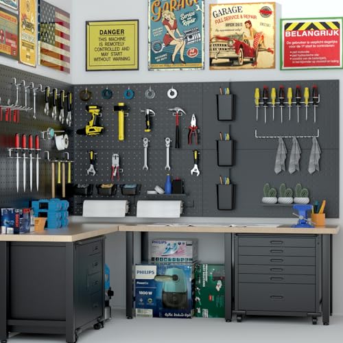 Metal Peg Board Kit with 1/4" Pegboard Accessories, 6 Pack 12"X24" Pegboard and 264PCS Extra Thick Pegboard Accessories,Wall Organizer Peg Board Panels Tool Organizer Storage System (Black)
