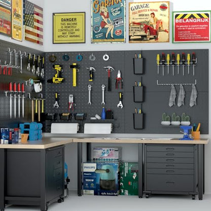 Metal Peg Board Kit with 1/4" Pegboard Accessories, 6 Pack 12"X24" Pegboard and 264PCS Extra Thick Pegboard Accessories,Wall Organizer Peg Board Panels Tool Organizer Storage System (Black)