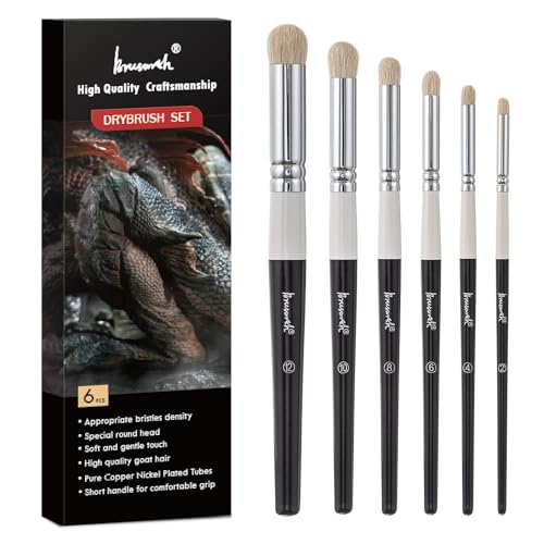 Brusarth Drybrush Set-Hobby Detail Paint Brush Set, 6 Sizes Goat Hair Acrylic Paint Brushes for Tabletop & Wargames Miniature Watercolor Oil Painting, Model for Beginners & Professional - size: 6 Pieces