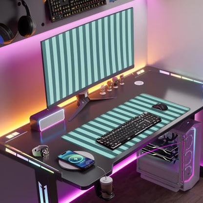 Teal Blue Striped Desk Mat Cute Pastel XXL Large Gaming Mouse Pad Desk Pad Kawaii Cozy Aesthetic Keyboard Laptop Computer Mat - color: A7- Blue Teal
