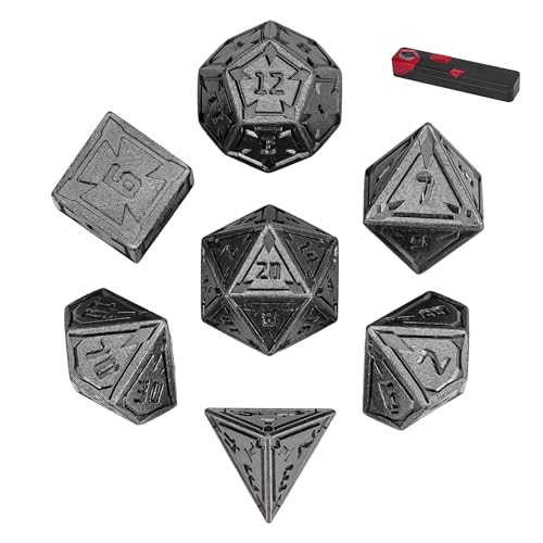 UDIXI Metal DND Dice Set, RPG Polyhedral Dice for Tabletop Game (Silver) | 7-Pieces, Lozenge Pattern, Zinc Alloy Material, Gorgeous Gift Case, DM Gift, for Dungeons and Dragons Role Playing Games - color: Nickel Deep