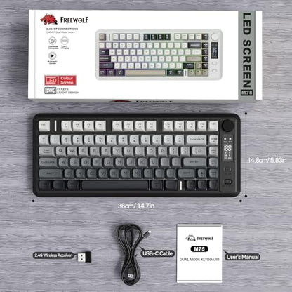 ZIYOU LANG M75 Wireless Gaming Keyboard, RGB Backlit Rechargeable 2000mAh Battery, Small Membrane But Mechanical Feel Keyboard with Smart Display & Knob, PBT Gradient keycaps for PC, MAC-Moonlit Night - color: Moonlit Night