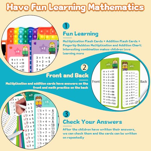 Addition Flash Cards+Multiplication Flash Cards + Fingertip Bubbles Toy | Interesting Math Combination, Math Games for Children Aged 3 + - style: Multiplication + addition
