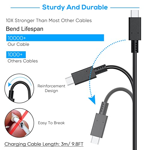 Charging Cable for Switch 2/Switch Lite/Switch OLED, Charger for Switch and Switch Lite, for Samsung Galaxy S9 S8 Note 8 and Other USB C Cable (9.8ft) Black