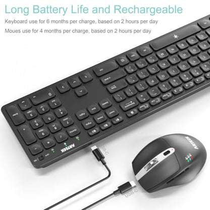 Arteck Universal Multi-Device Bluetooth Keyboard and Mouse Full Size Wireless Bluetooth Keyboard and Ergonomic Mouse Set for Windows, iOS, Android, Computer Desktop PC Laptop iPad Tablet Smartphone