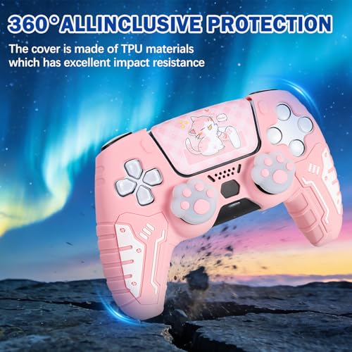 DLseego Protective Cover for PS5 Controller, Soft Silicone Ergonomic Anti-Slip Controller Case Skin with 2 PCS Thumb Stick Grip Caps and 1 PCS Touch Pad Sticker- Pink - color: Pink