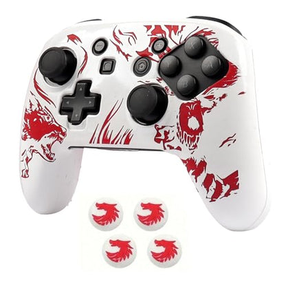 Wolf Controller Skin Cover for NS Switch Pro Controller, RALAN 1 Controller Skin+4 Customised Thumb Grips Caps Accessories - color: Wolf White Red